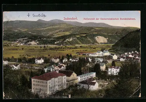 AK Judendorf, Ortsansicht mit Heilanstalt der Oesterreichischen Bundesbahnen