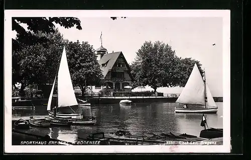 AK Bregenz /Bodensee, Uferpartie mit Sporthaus