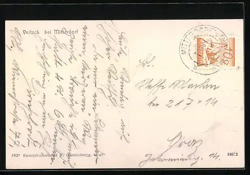 AK Veitsch b. Mitterdorf, Ortsansicht aus der Vogelschau