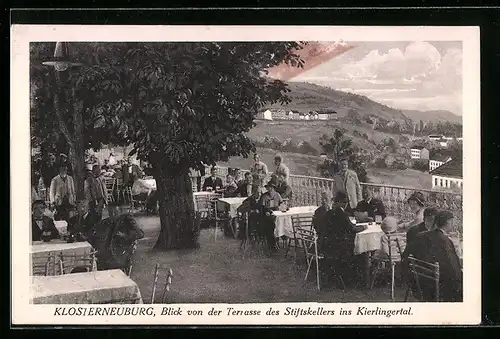 AK Klosterneuburg, Blick von der Terrasse des Stiftskellers ins Kierlingertal