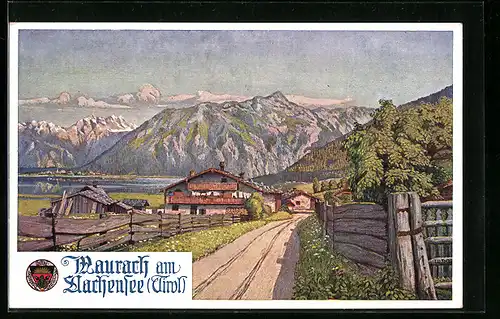 Künstler-AK Maurach am Achensee, Strassenpartie im Ort