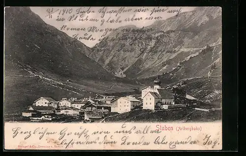 AK Stuben /Arlbergbahn, Ortsansicht gegen das Gebirge
