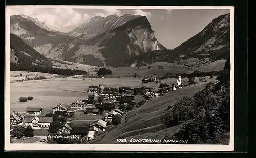 AK Schoppernau-Kanisfluh, Ortsansicht mit Bergblick