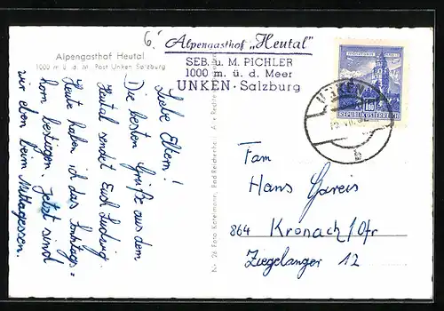 AK Unken, Gasthof Heutal mit Sonntagshorn