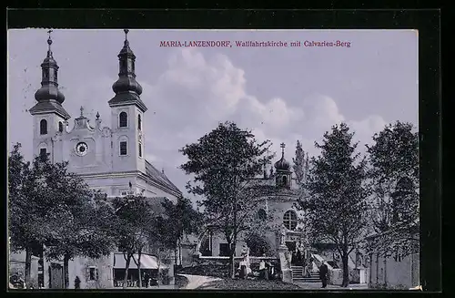AK Maria-Lanzendorf, Wallfahrtskirche mit Calvarien-Berg