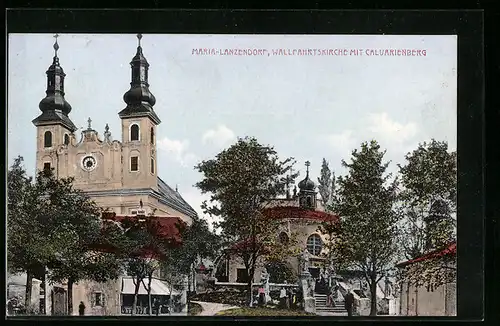 AK Maria-Lanzendorf, Wallfahrtskirche mit Calvarienberg