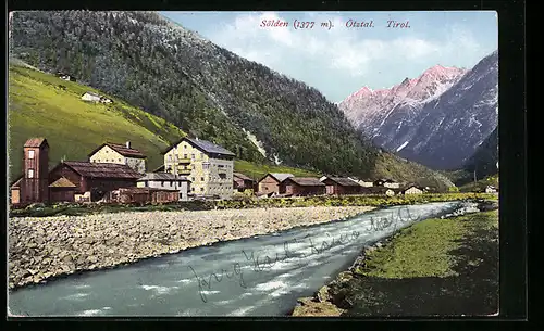 AK Sölden /Ötztal, Ortsansicht mit Flusslauf