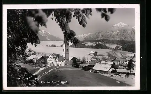 AK Vill bei Igls, Blick auf den verschneiten Ort