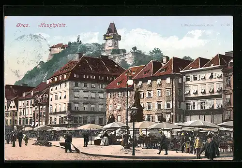 AK Graz, Hauptplatz mit Markt