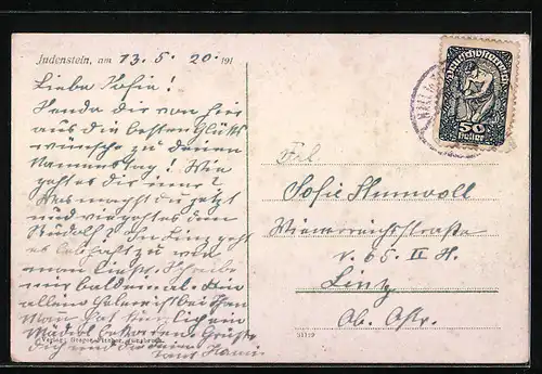 AK Judenstein, Ortspartie mit Kirche, Bettelwurf und Walderkamm