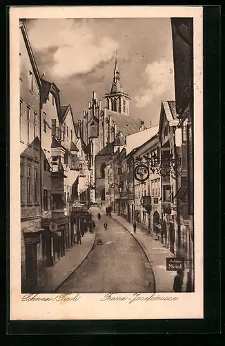 AK Schwaz, Franz-Josefstrasse mit Gasthaus und Kirche