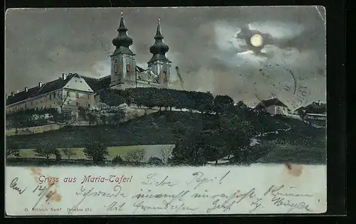 Mondschein-AK Maria-Taferl, Wallfahrtskirche bei Nacht
