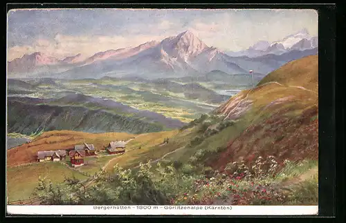 Künstler-AK Görlitzenalpe, Bergerhütten mit Bergen