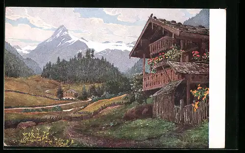 Künstler-AK Kaprun, Sigmund Thun-Klamm im Kapruner Tal mit Birgkogel