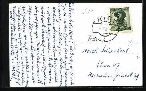 AK Kössen, Gasthaus Lucknerhof mit Wilden Kaiser