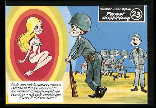 Künstler-AK Bundeswehrsoldat träumt von einer hübschen Blondine