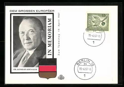 AK BRD, in Memoriam an Dr. Konrad Adenauer 1967