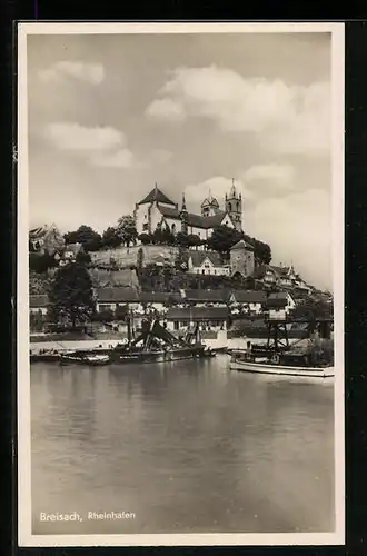 AK Breisach, Ansicht des Rheinhafens und Kirche