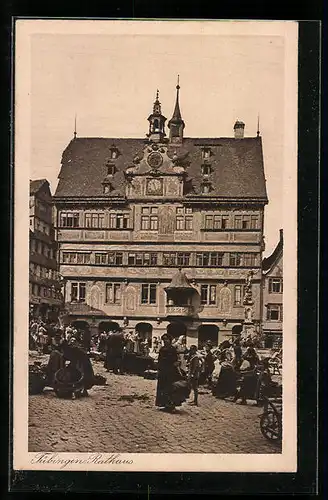 AK Tübingen, Blick auf das Rathaus mit Markt