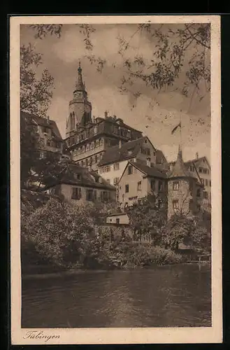 AK Tübingen, Wasserpartie mit Blick auf Ort