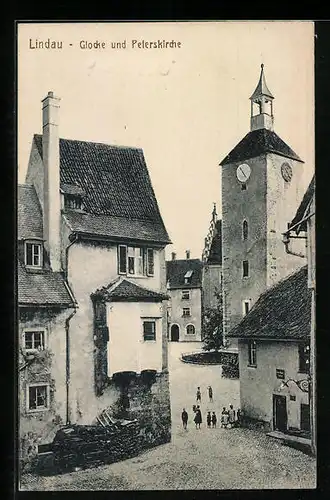 AK Lindau, Strassenpartie an Glocke und Peterskirche