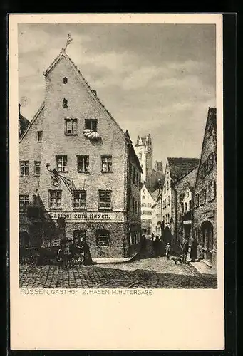 Künstler-AK Füssen, Gasthof zum Hasen mit Huttergasse