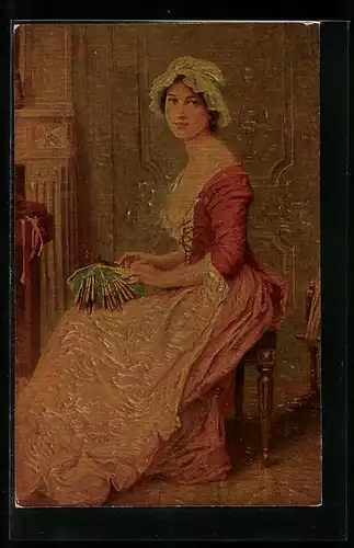 Ölgemälde-Imitations-AK Degi Nr. 532: Klöpplerin in einer Stube