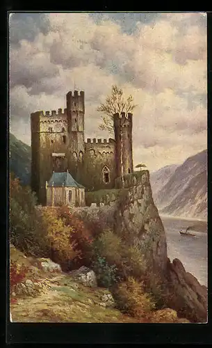 Ölgemälde-Imitations-AK Degi Nr. 1261: Schloss Rheinstein und der Rhein