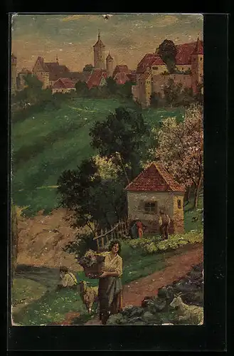 Ölgemälde-Imitations-AK Degi Nr. 413: Rothenburg o. Th., Blick von der alten Burg
