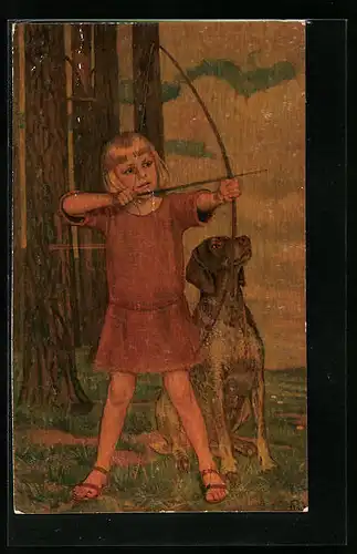 Ölgemälde-Imitations-AK Degi Nr. 837: Der kleine Meisterschütze