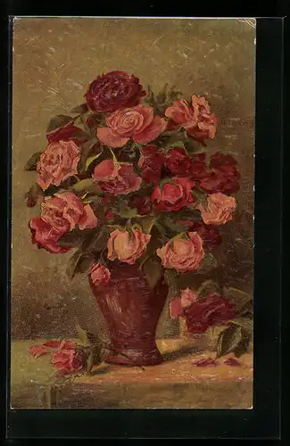 Ölgemälde-Imitations-AK Degi Nr. 1029: Rote und rosa Rosen