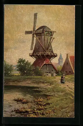 Ölgemälde-Imitations-AK Degi Nr. 1294: W. Hoy, Windmühle I