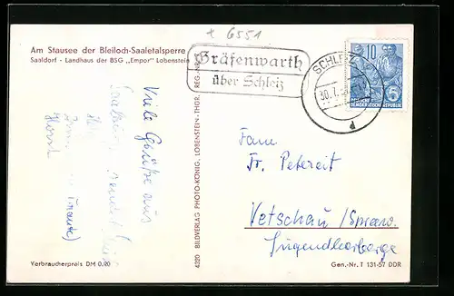 AK Landpoststempel Gräfenwarth über Schleiz