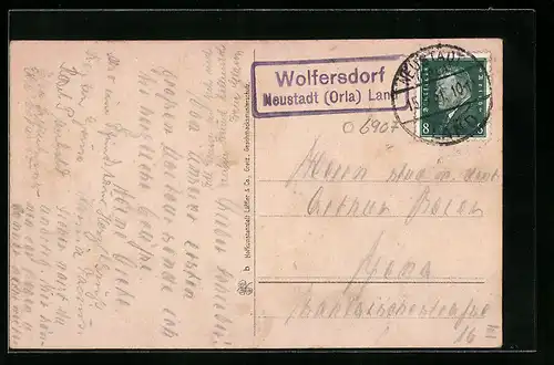 AK Landpoststempel Wolfersdorf Neustadt (Orla) Land