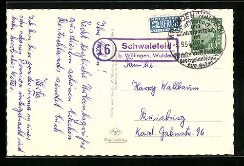 AK Landpoststempel Schwalefeld b. Willingen, Waldeck