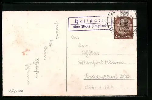 AK Landpoststempel Heilstätte über Adorf (Vogtland)