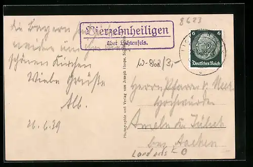 AK Landpoststempel Vierzehnheiligen über Lichtenfels