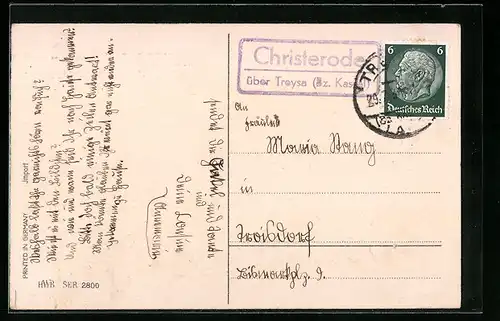 AK Landpoststempel Christerode über Treysa (Bz. Kassel)