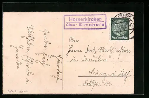 AK Landpoststempel Hörnerkirchen über Elmshorn