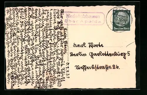 AK Landpoststempel Niederholzhausen über Apolda