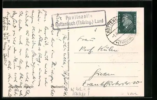 AK Landpoststempel Paulinzella Rottenbach (Thüring.) Land