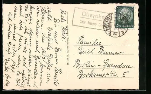 AK Landpoststempel Oberohmen über Mücke (Hessen)