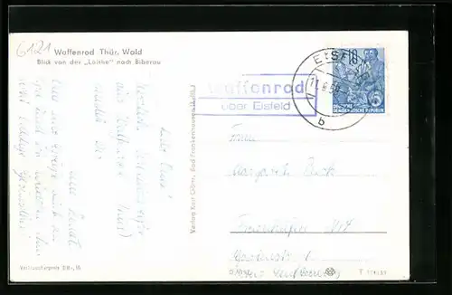 AK Landpoststempel Waffenrod über Eisfeld