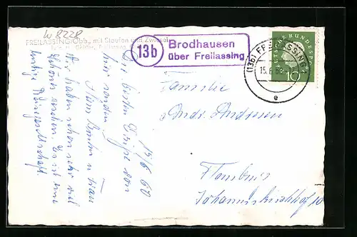 AK Landpoststempel 13b Brodhausen über Freilassing