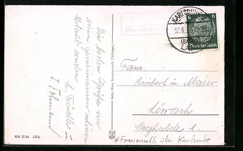 AK Landpoststempel Frauenalb über Karlsruhe