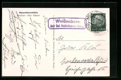 AK Landpoststempel Weissenborn über Bad Klosterlausnitz (Thüring.)