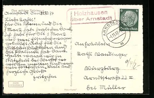 AK Landpoststempel Holzhausen über Arnstadt