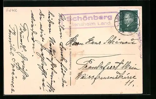 AK Landpoststempel Schönberg, Bensheim Land