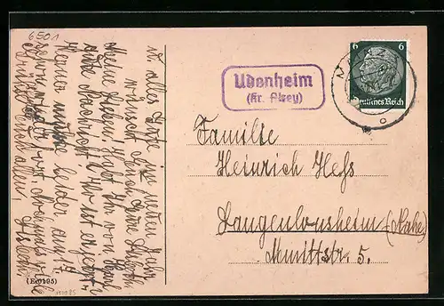 AK Landpoststempel Udenheim (Kr. Alzey)