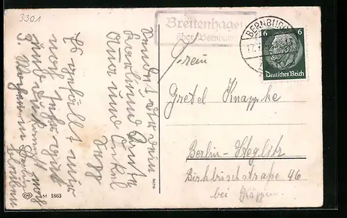 AK Landpoststempel Breitenhagen über Bernburg